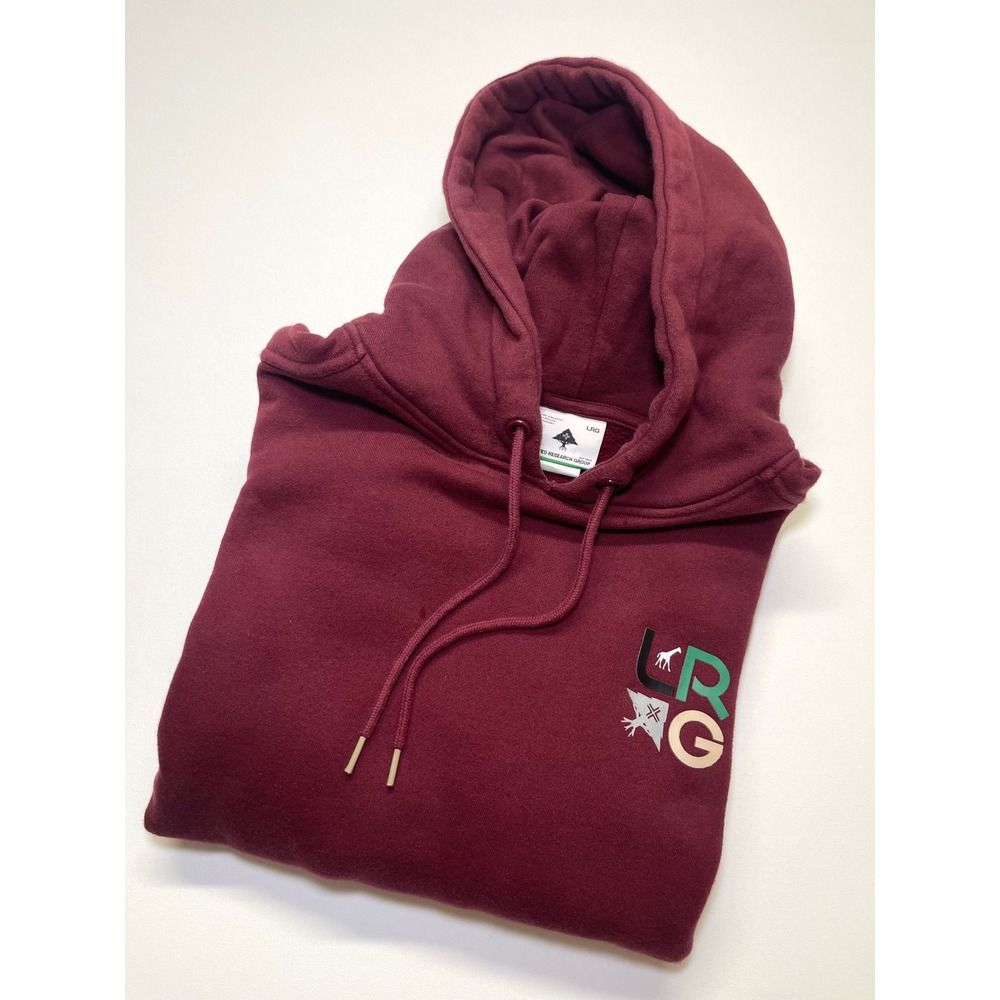 LRG Lifted Research Group Hoodie Mens Medium Burgundy Grey Colorblock Y2K Skater